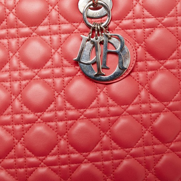 DIOR Coral Pink Cannage Leather Large Lady  Tote - Picture 5 of 13
